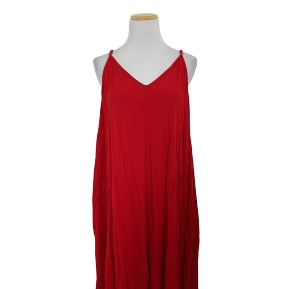 Treasure And Bond Red Coastal Travel Maxi Dress Rayon Beach Cruise Pockets 1X - Picture 3 of 17